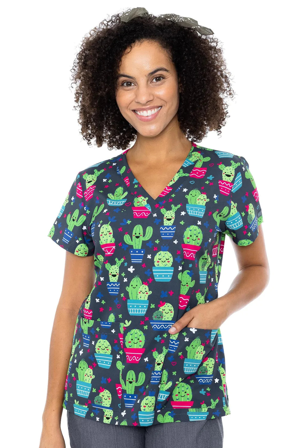 MED COUTURE 8564 PRINT TOP-CACTUS